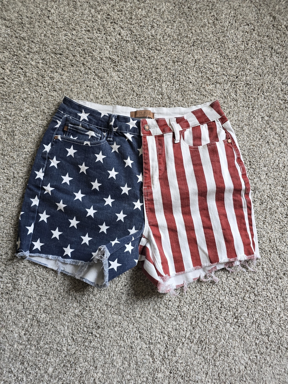 Judy Blue Patriotic Flag Denim Shorts - Red, White & Blue